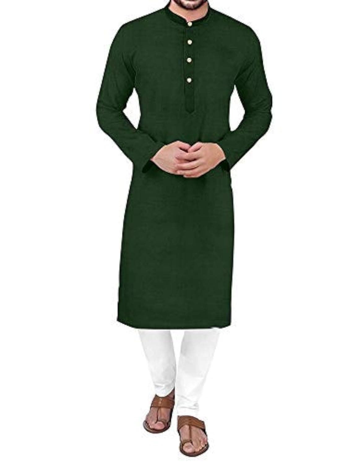 Gauri Laxmi Enterprise WELTPOCKET ¢ Men's Cotton Knee-Long Full Sleeve Solid Straight Kurta Pyjama Set (X-Large, Bottle Green)