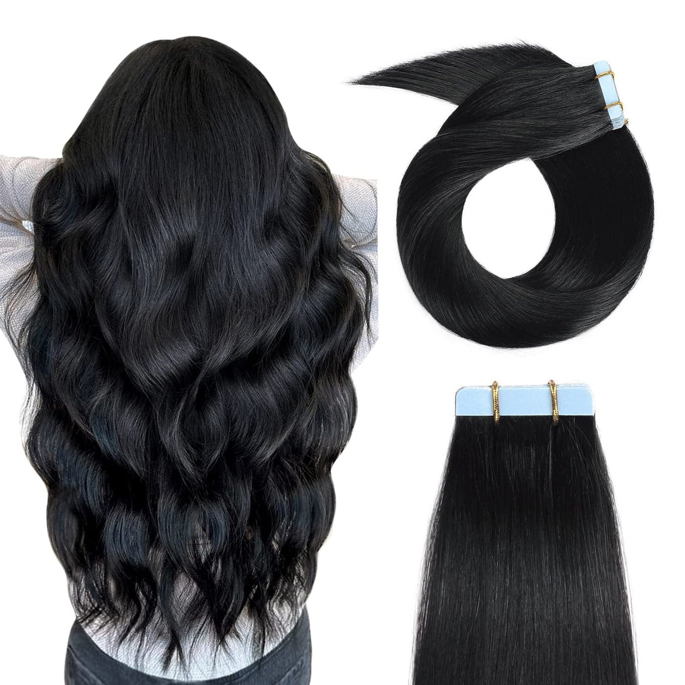 YILITE Tapein Hair Extensions 14inch Jet Black Silky Straight 20pcs 40g