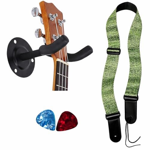 MOCKING BIRD Guitar Belt with guitar wall mount hanger Adjustable Buckle Guitar strap for acoustic Guitar Electric Guitar bass Guitar Hanger with Colourful Plectrum picks (Green Circuit Belt +Hanger)