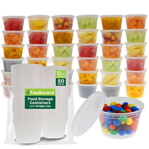 Freshware Food Storage Containers 50 Set 12 oz Plastic Deli Containers with Lids Slime Soup Meal Prep Containers BPA Free Stackable Leakproof MicrowaveDishwasherFreezer Safe