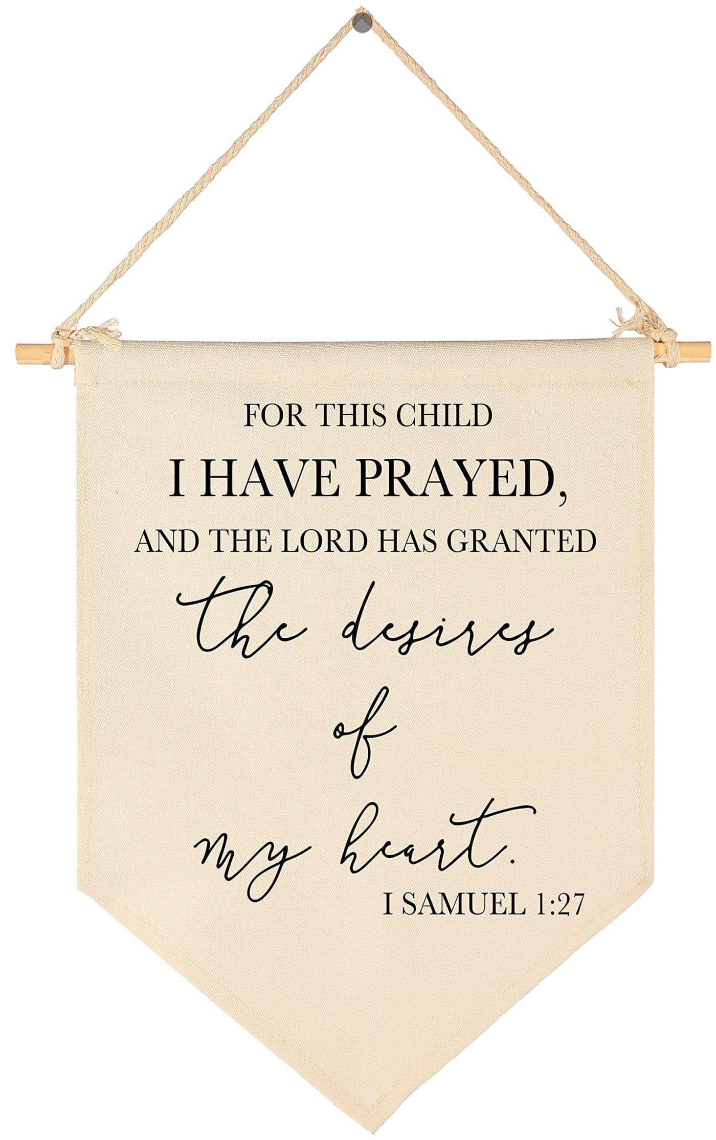 for This Child I Have Prayed Canvas Hanging Pennant Flag Banner Wall Sign Decor Gift for Nursery Baby Kids Girl Boy Teen Bedroom Playroom Front Door Birthday Christmas Gift
