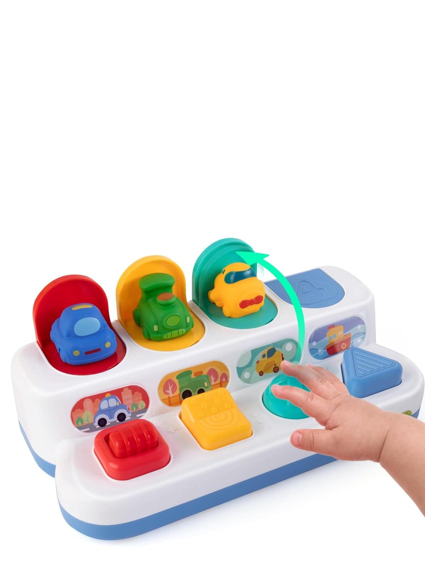 Interactive Cause & Effect Pop Up Vehicle Toys for Toddlers 1-3 Years, Sensory Montessori Toys for Infants 8-12 Months, Fun Hide and Seek Play for Boy Girl