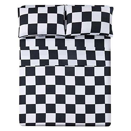 Bed Sheet Set 4 Piece -Full Size-Soft Durable Microfiber Bedding Sheet Set,Deep Pocket,Stain,Fade & Wrinkle Resistant (Plaid Black&White)