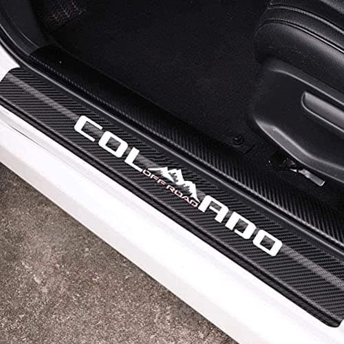 MAXMILO 4Pcs Car Door Sill Protector Reflective Carbon Fiber Leather Sticker Decoration Door Entry Guard Accessories Compatible with Colo4x4rado Off Road (White)