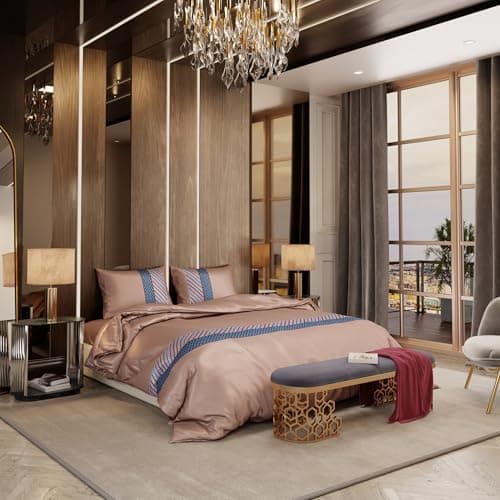 Stoa Paris Comforter for Double Bed, 300TC Premium Satin, AC Double Bed Comforters with 2 Pillow Covers, Aesthetic Home Decor, Wedding Gift for Couples, Versailles - Champagne & Pink