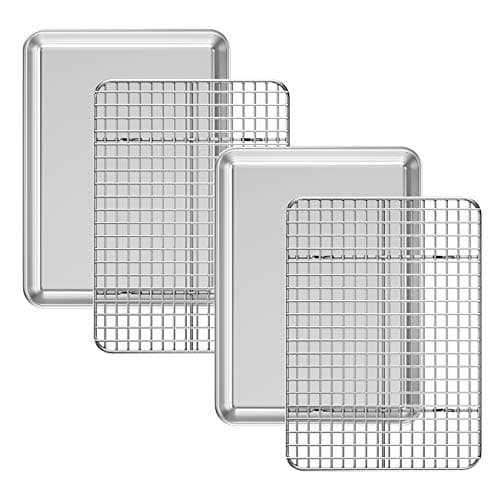 Baking Sheet with Cooling Rack Set 2 Sheets 2 Racks Deedro Stainless Steel Cookie Half Sheets Baking Pan Oven Tray with Rack 12 x 10 x 1 Inch Heavy Duty Nontoxic Dishwasher Safe