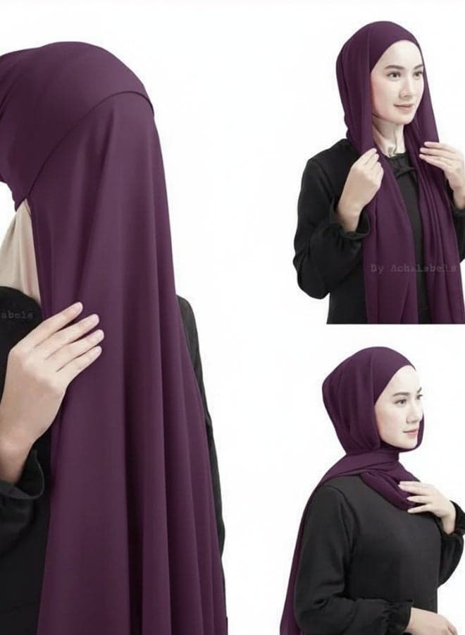 Hijab with Cap Dark Purple Soft Chiffon Comfortable Breathable Stretch Fabric Instant Hijab Lightweight Modest Wear