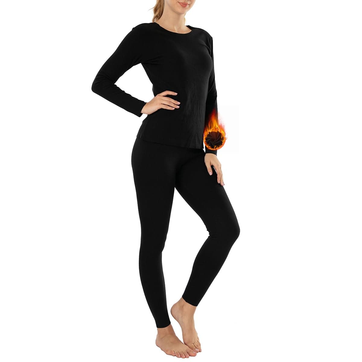 MANCYFIT Thermal Underwear for Women Long Johns Set Fleece Lined Ultra Soft Black Large US 1214