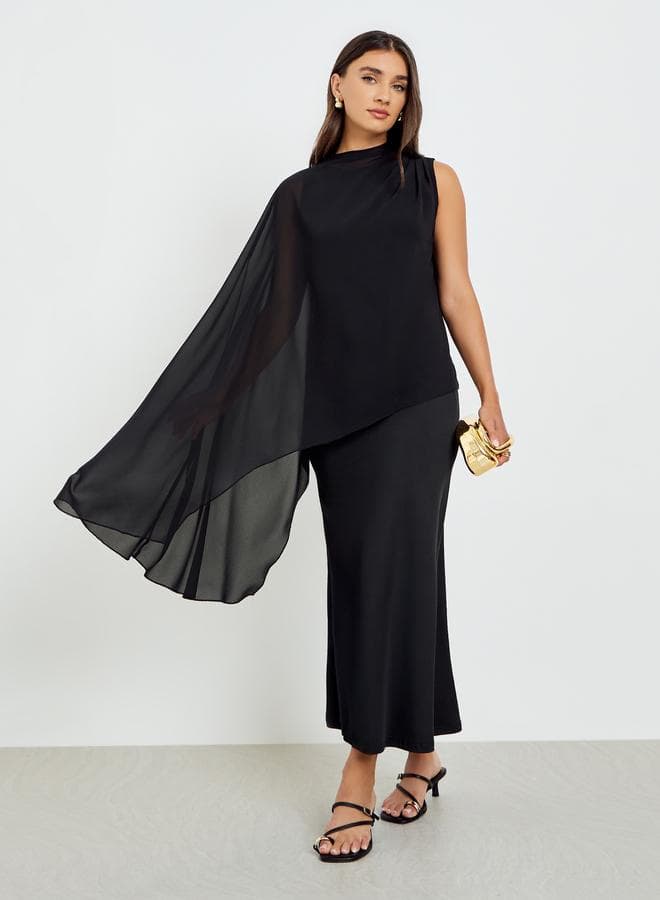 Black Sleeveless Maxi Dress with Shawl