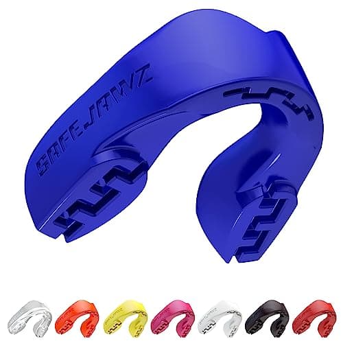 SAFEJAWZ Mouth Guard, Slim Fit Mouthguard for Adults with Case, Easy Fit Remoldable Mouthpiece for Football, Boxing, Lacrosse, MMA, Basketball & All Contact Sports (Adult 12+ Years, Blue)