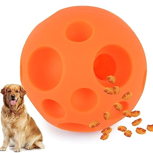 Evan Dog Toy Balls 5 Inch Treat Tricky Ball Food Dispensing Toys Tricky Fun Interactive Dog Toy Food Dispenser Toy Puzzle Toy Ball Dog Chew Toys Ball for Large Medium Slow Feeder Dog BowlsOrange