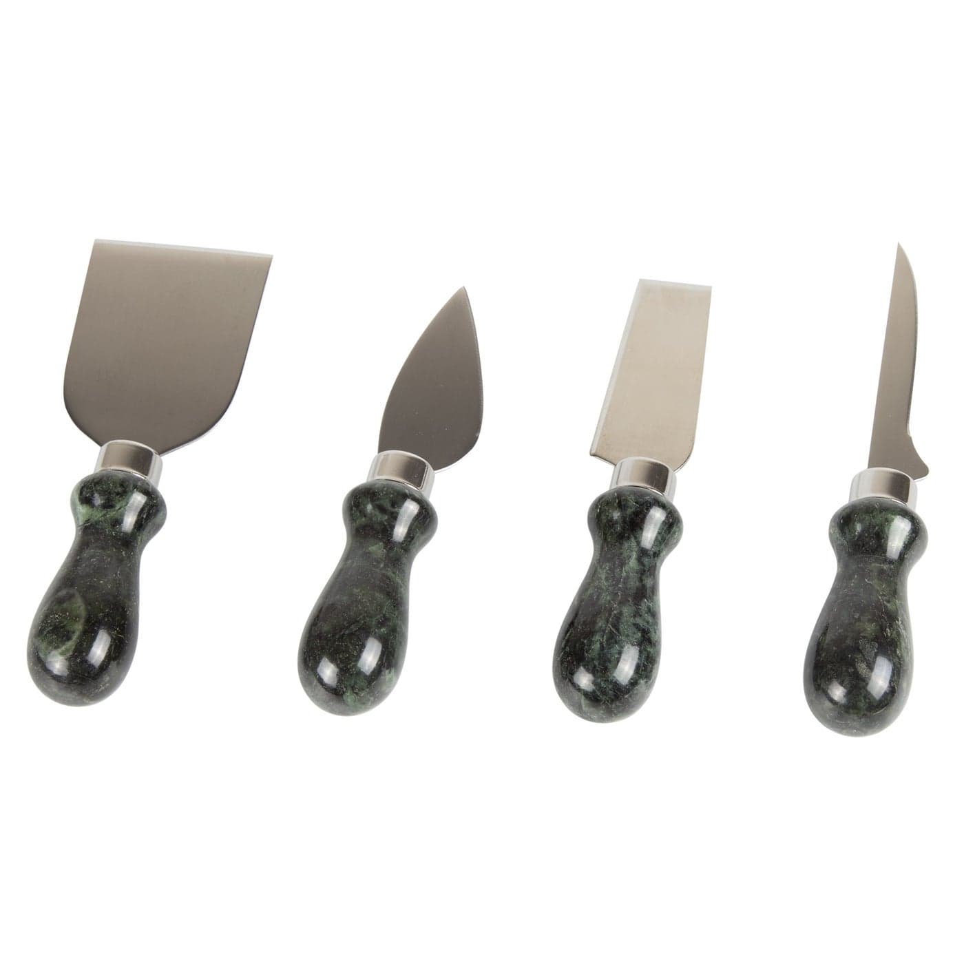 Creative Home Natural Green Marble Handle Set of 4 Pieces Multipurpose Cheese Knife Cutter Spreader Set includes Pronged Knife Hard Cheese Knife and Chisel Knife 2 x 53 L Green