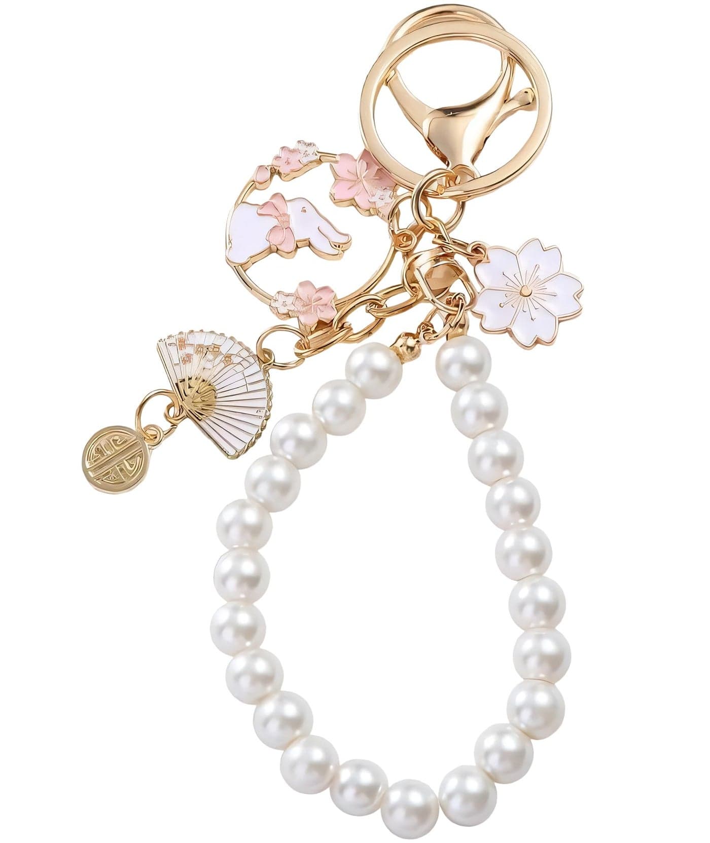 Aeenioy 1 Pc Cute Keychain, Floral Dual-Tone Alloy Phone Charm with Pearl Accents, Bag Charms for Handbags and Backpacks, Gift for Besties and Sisters