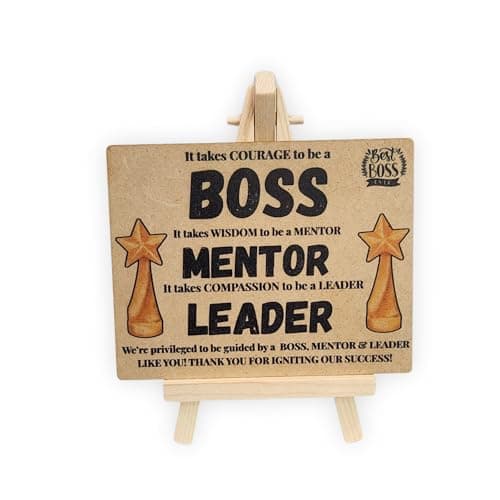 tinydabba Wooden Desk Plaque with Easel – BOSS MENTOR LEADER Gift Plaque (4×5 Inches) – Thank You Appreciation Gift for Managers, Coaches, and Team Leaders
