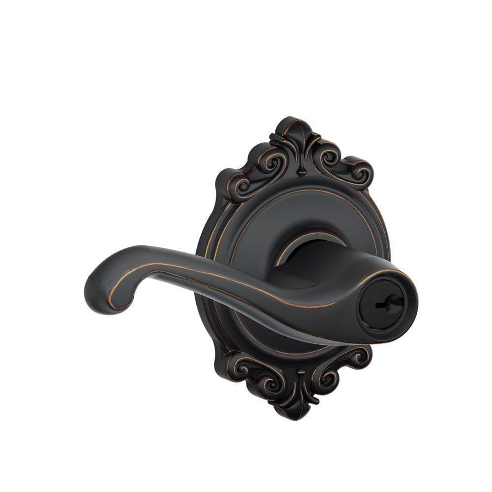 SCHLAGE F51A FLA 716 BRK Flair Lever with Brookshire Trim Keyed Entry Lock Aged Bronze