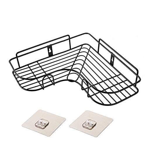 K.B.SALES Stainless Steel Wall Mount Multipurpose Corner Shelf for Kitchen Bathroom Self-Adhesive Metal Storage Organizer Bathroom Corner Rack Shelves Black (Pack of 1)