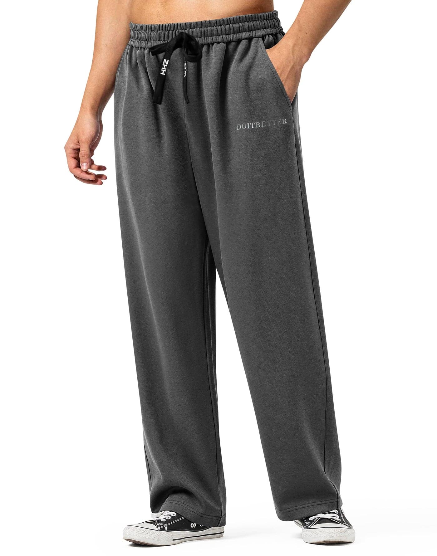 HHZ Men's Cotton Casual Loose Fit Sweatpants Yoga Baggy Sweats Open Bottom Sweatpants Lounge Jogging Gym Workout Pants Wide Leg Sweatpant(Y001Grey,36)