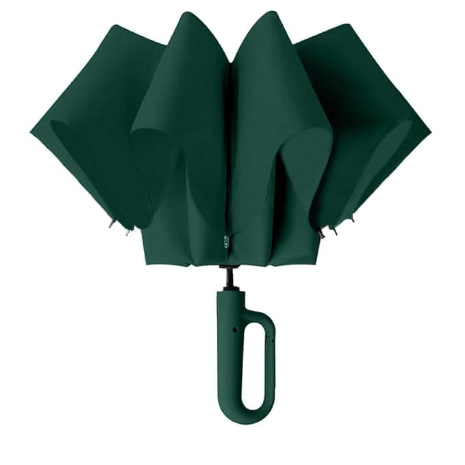 Zemic UV Umbrella with Novelty Carabiner Handle, Travel Umbrellas for Rain and Sun Windproof Compact, Automatic Open Close, 8 Ribs, Portable Umbrella for Men and Women (Green)