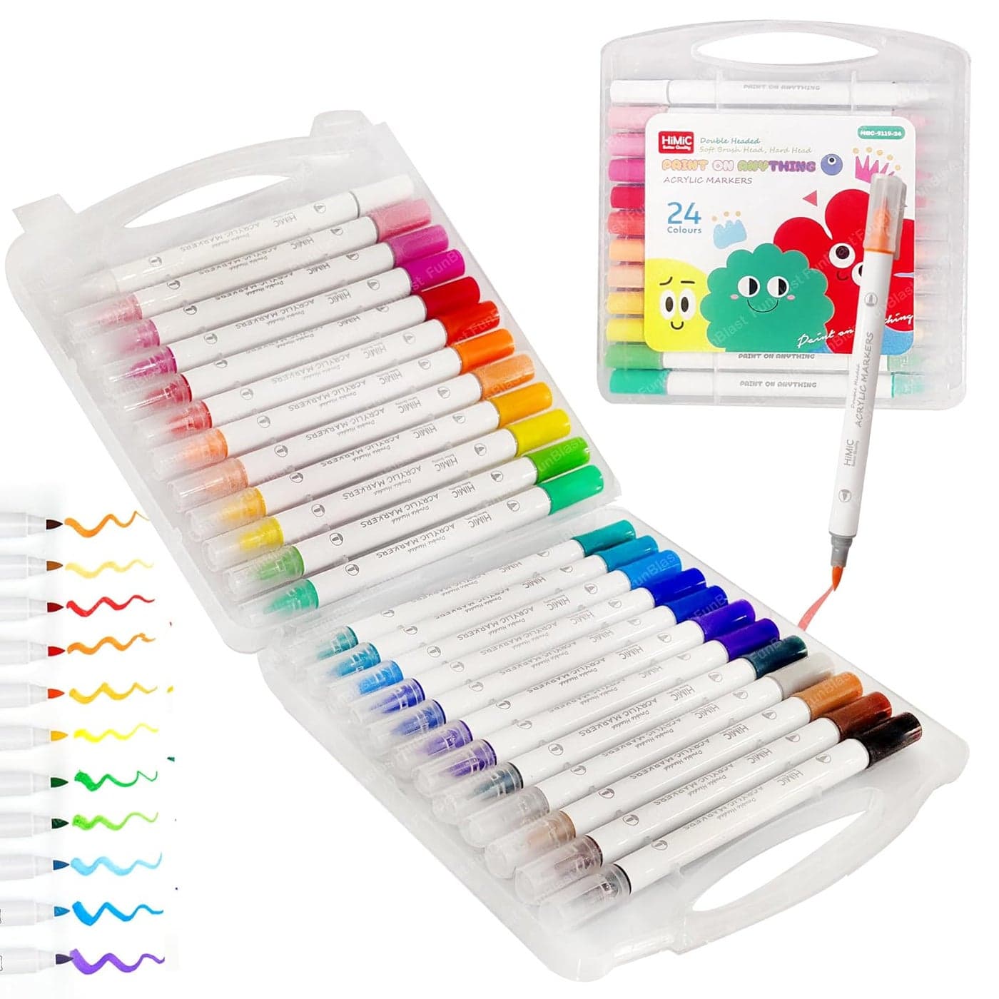 FunBlast Acrylic Marker Colors set – Set of 24 Color Markers, Acrylic Brush Head Paint Markers, Colors Markers Water Based Paint Pen for Rock Painting, Canvas, Photo Album, Craft, School Project (24)