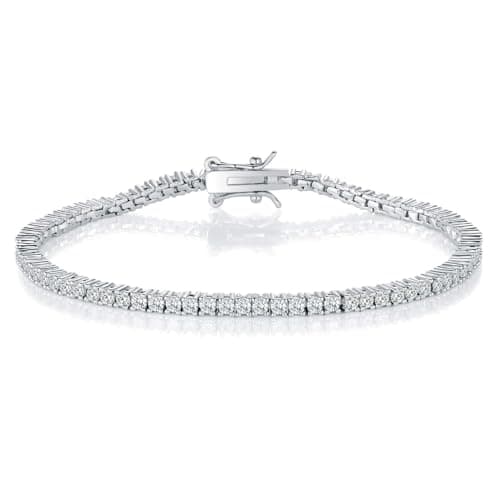 Gemsme 2.0MM Tennis Bracelet for Women and Men, 18K White Gold Plated Round 2mm Cubic Zirconia Classic Tennis Bracelet