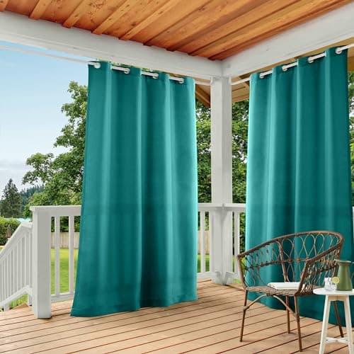 TOWN & COUNTRY BASICS Cabana Solid Heavyweight Indoor Outdoor Curtains, Light Filtering Opacity with Grommet Top, Water Repellent, 2-Pack Set, 54"x84", Dark Teal