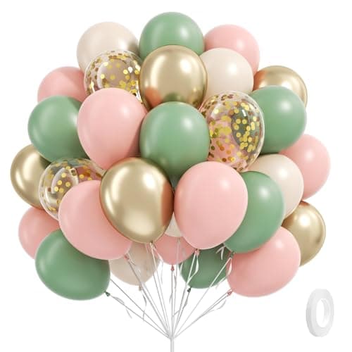 60pcs Pink and Green Balloons 12inch with Sage Green Light Pink Sand White Metallic Gold Confetti Balloons for Birthday Bridal Shower Boho Baby in Bloom Baby Shower Decorations