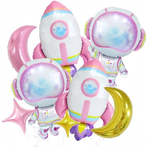 8Pcs Astronaut Rocket Balloons for GirlsPurple Space Rocket BalloonsTwo the Moon Birthday Girl Party DecorGalaxy Planet Space Travel UFO Baby ShowerOuter Planet for Girl