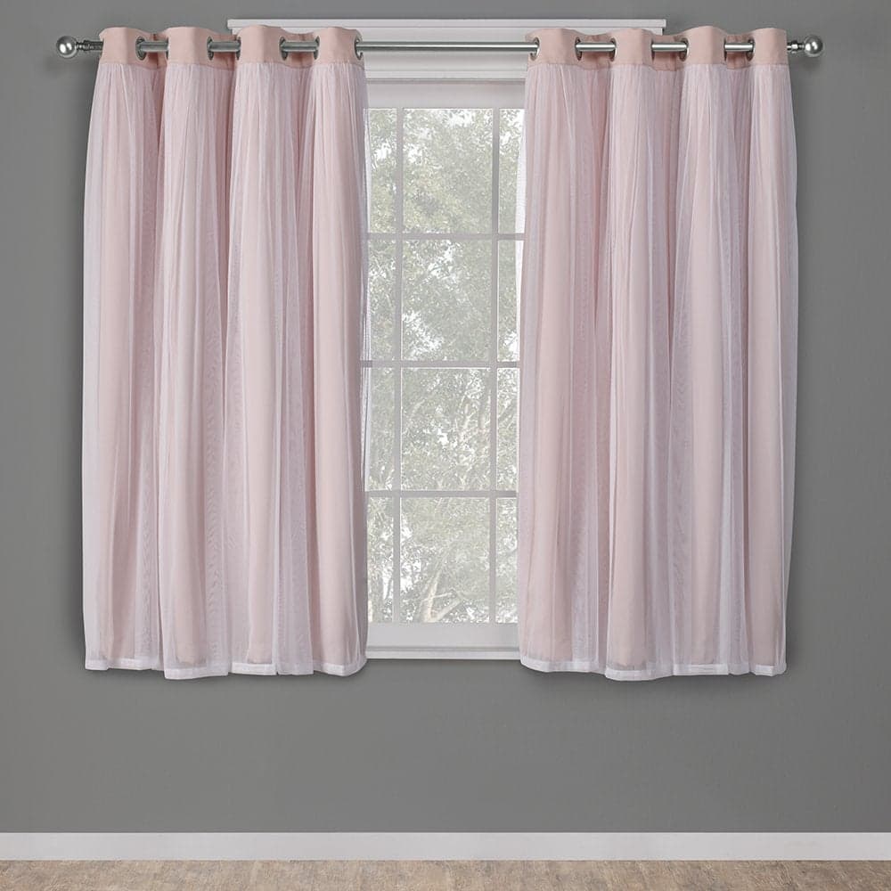 TOWN COUNTRY LUXE Talia Double Layer Indoor Curtains Sheer and Room Darkening Blackout Grommet Top Energy Efficient 2Pack Set 52x63 Rose Blush