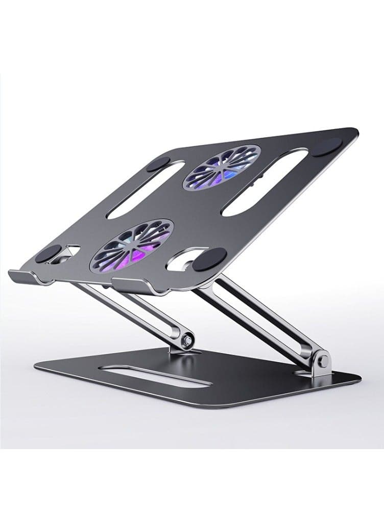 Aluminum Alloy Laptop Cooling Stand with 2 Quiet Fans RGB Lighting, Height Adjustable Foldable Ergonomic Design for MacBook, Lenovo, ASUS, Dell 10-16 Inch, Perfect for Gaming, DJ, Office - Grey