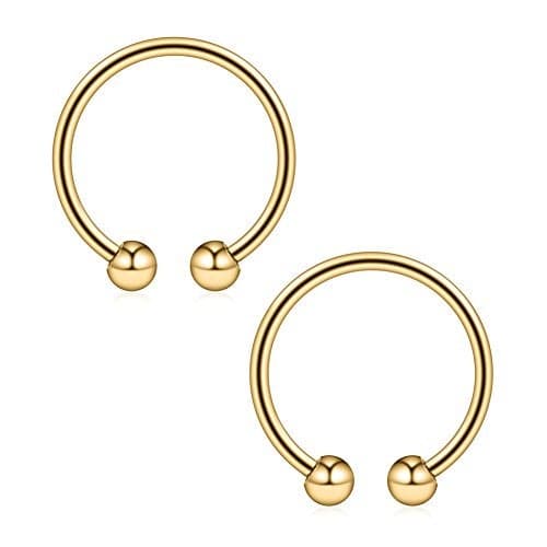 Ruifan 2PCS 316L Surgical Steel Non-Piercing Fake Faux Clip On Septum Nose Hoop Ring Body Jewelry Piercing Unisex 20 Gauge 5/16"(8mm) - Gold