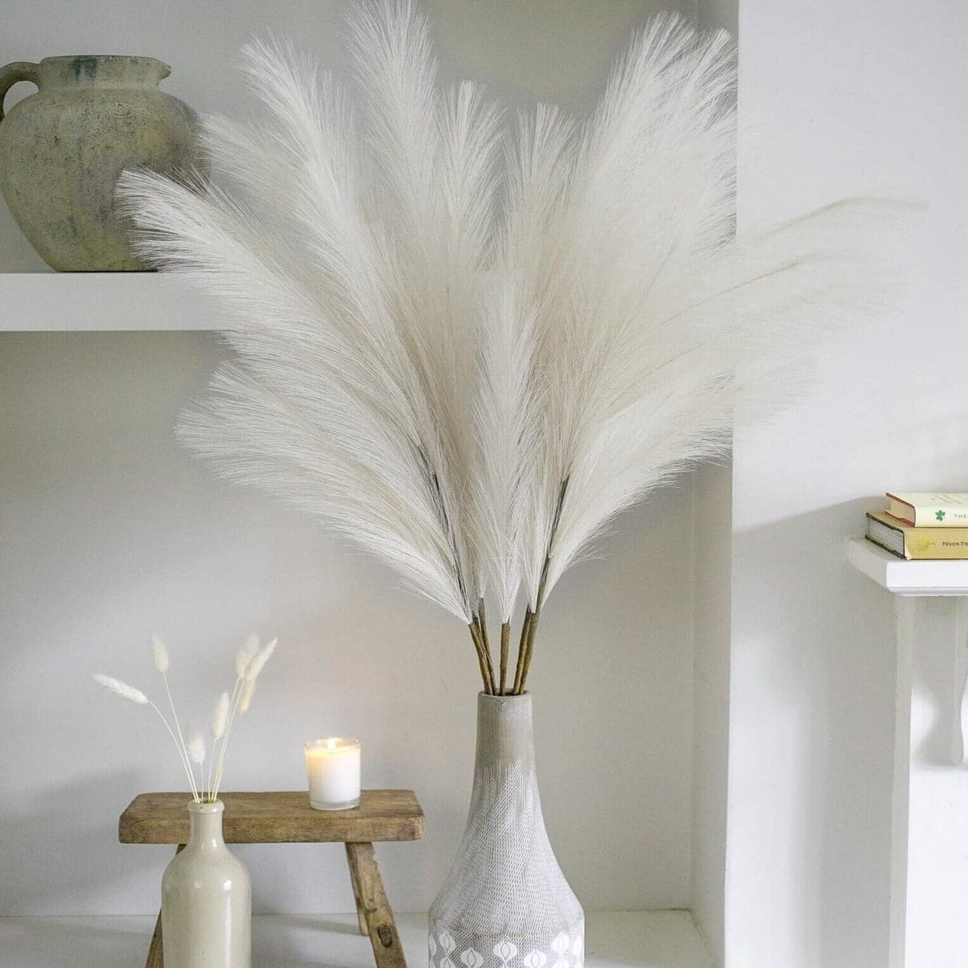 Wttisel 38 10 Stems White Pampas Grass Tall Decor Faux Pampas Grass Decor Tall for Floor Vase Boho Home Wedding Mothers Day Decoration