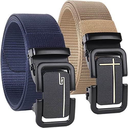 Sunshopping Men’s Formal/Causal Automatic Push Lock Nylon Woven Belt Combo Set for Men (OPD-44) (Free Size, Multi-02)