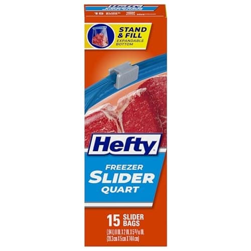 Hefty Slider Freezer Kitchen Storage Bags, Quart Size, 15 Count