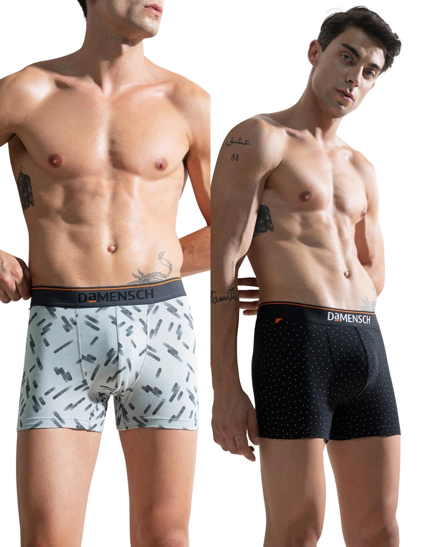 DAMENSCH Regular Fit Printed Cotton Blend Trunk Underwear Anti-Bacterial Moisture Wicking Breathable Microfibre Waistband Deo-Cotton Trunks for Men-Stroke Grey,Black Space Dot-L
