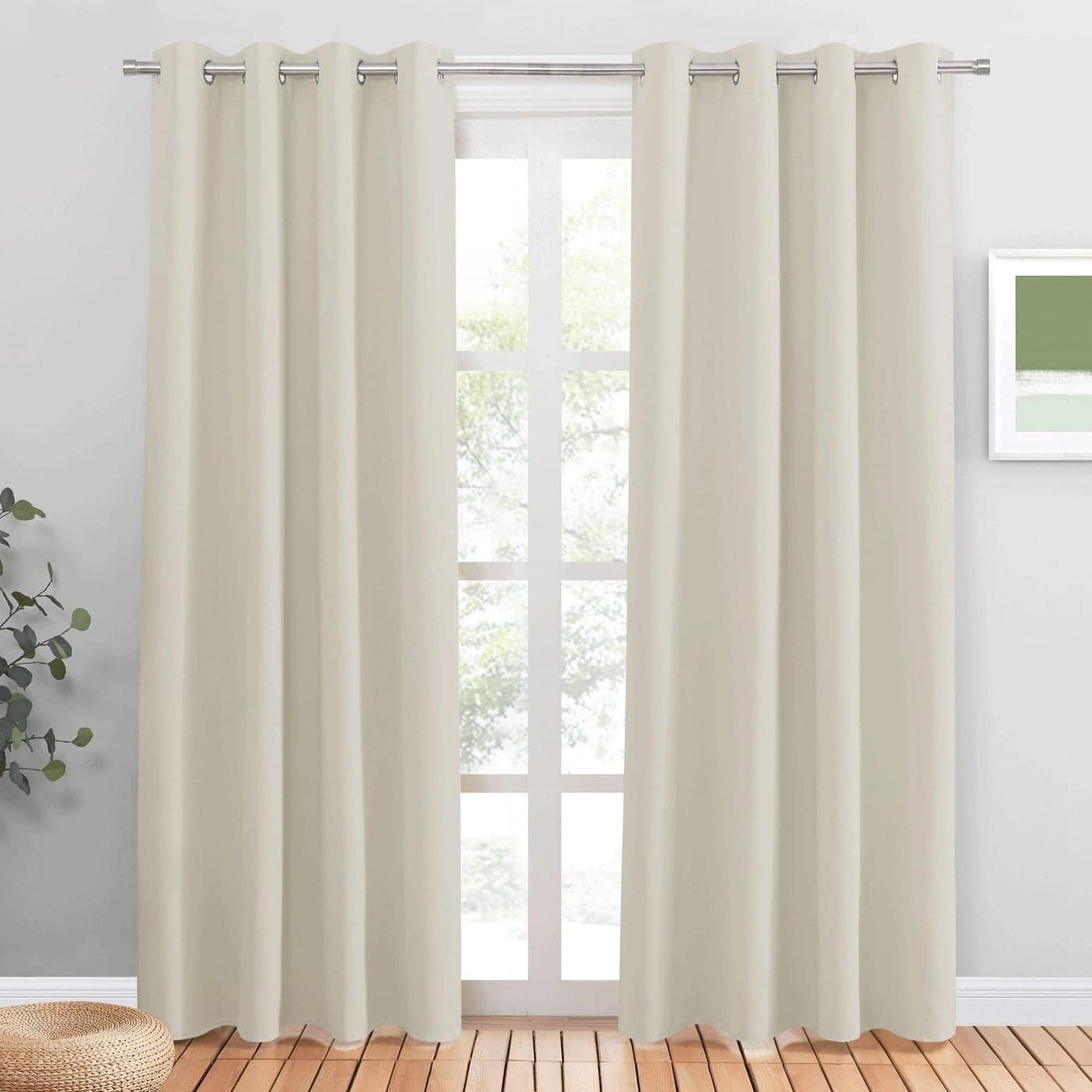 PONY DANCE Eyelet Light Beige Curtains Thermal Insulated Privacy Energy Saving Curtains Drapes Super Soft Cream Noise Reducing Drapes for Kids Bedroom Living Room 52 x 84 Inches 2 Panels