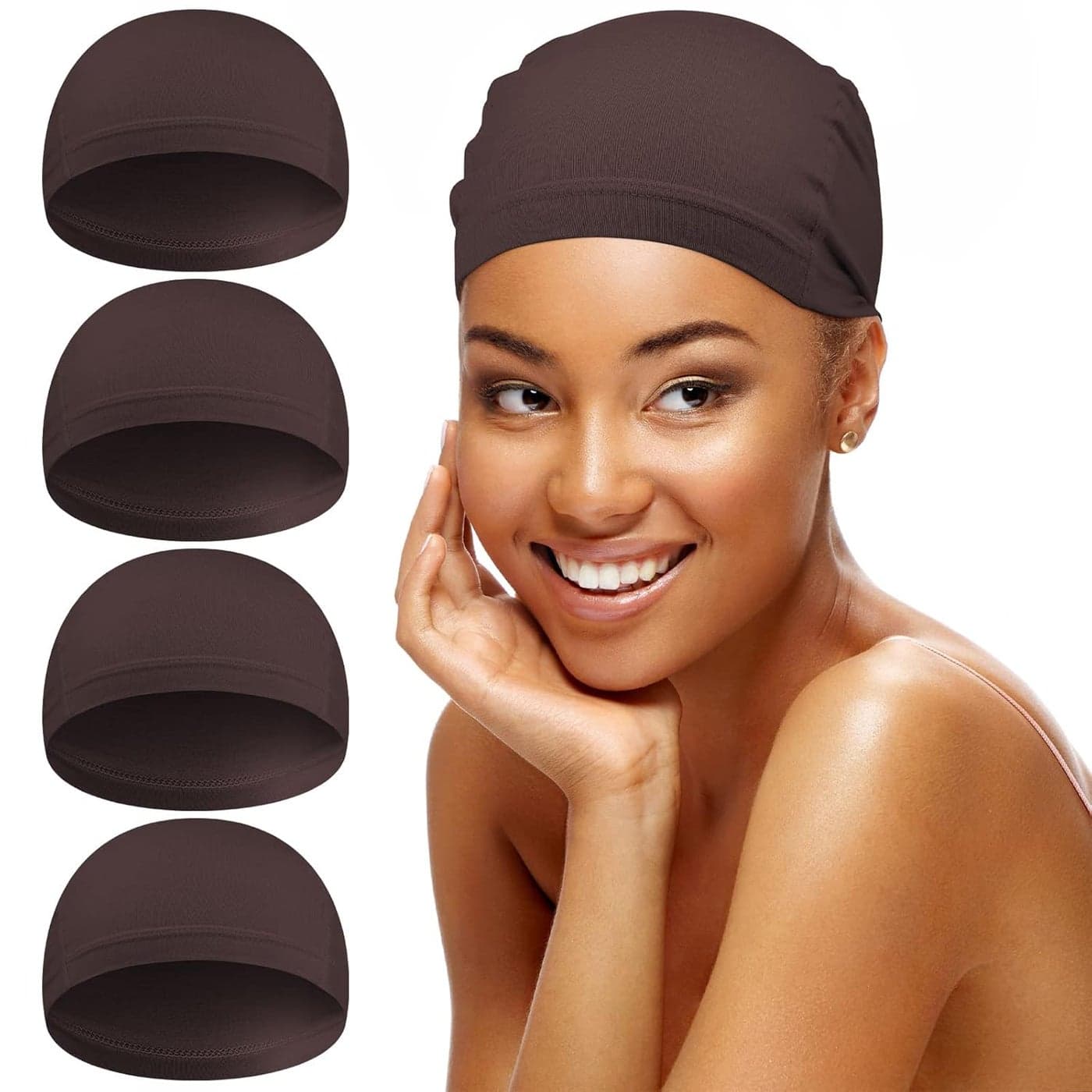 4 Pcs Bamboo Fiber Wig Cap Bamboo Wig Liner Cap for Women Hairloss Elastic Breathable Bald Cap Under Wigs Dark Brown