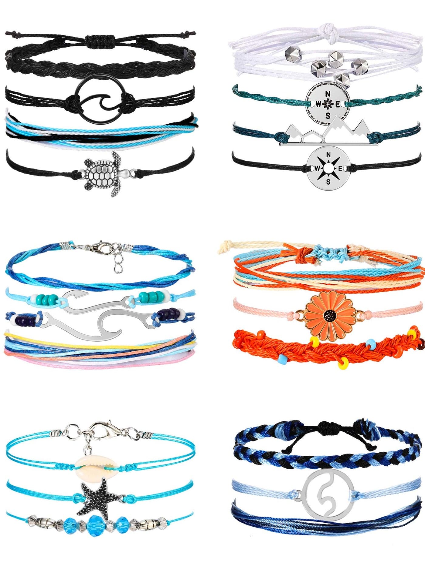 Hicarer 21 Pieces Surfer Wave Bracelet Ocean Wave Adjustable Waterproof Handmade Friendship Bracelet Anklet Jewelry for Women(Ocean Style)
