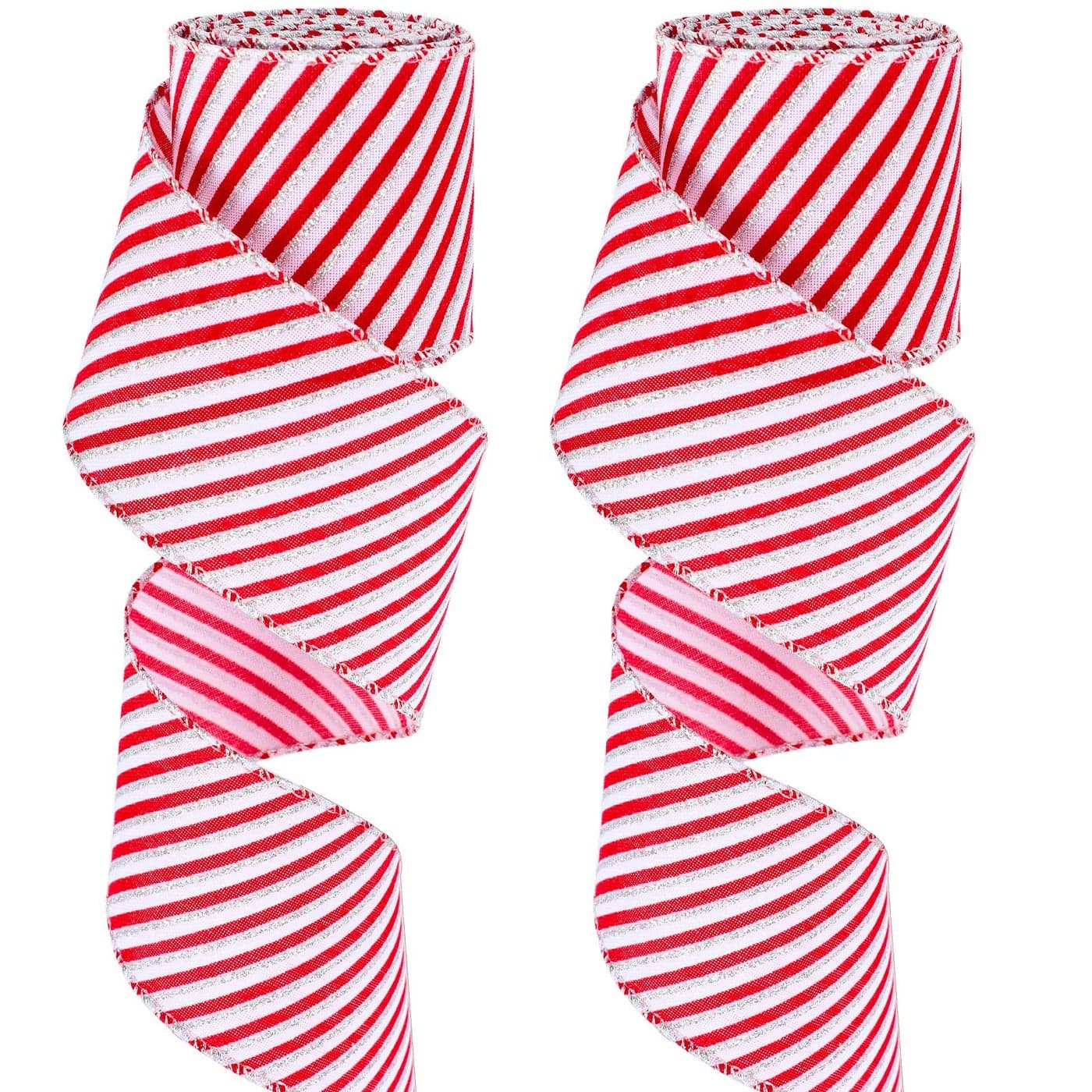 2 Rolls Christmas Peppermint Stripe Ribbon Red and White Wired Edge Candy Cane Peppermint Ribbon for Christmas Tree Wreath Bow DIY Craft Home Decoration25 Inch