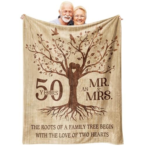 Glydein Happy 50th Anniversary Wedding Gifts Flannel Soft Blanket Decor Golden 50th Anniversary Romantic Gifts for Couple Parents 50 Year Wedding Anniversary Decorations 50x60 inches