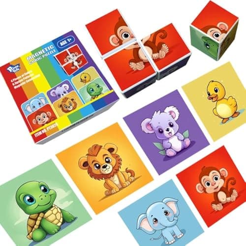 Pairez Toys 3D Magnetic Cubic Jigsaw Puzzle Toys for Toddlers Large Building Blocks Cubes 165 Inches Integrated with Magnets 6 Patterns in Animal Theme
