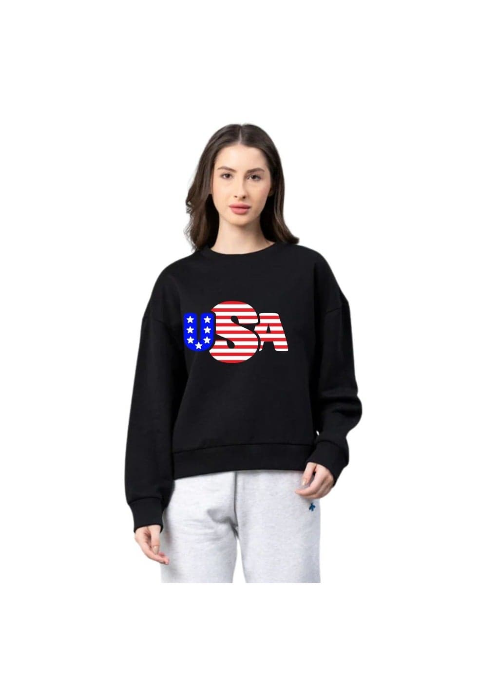 USA Printed Women's Sweatshirt–Full Sleeve,Soft Cotton Fabric|Comfortable&Stylish|Casual Sweatshirt For Everyday Wear|Sweatshirt For Women's — M