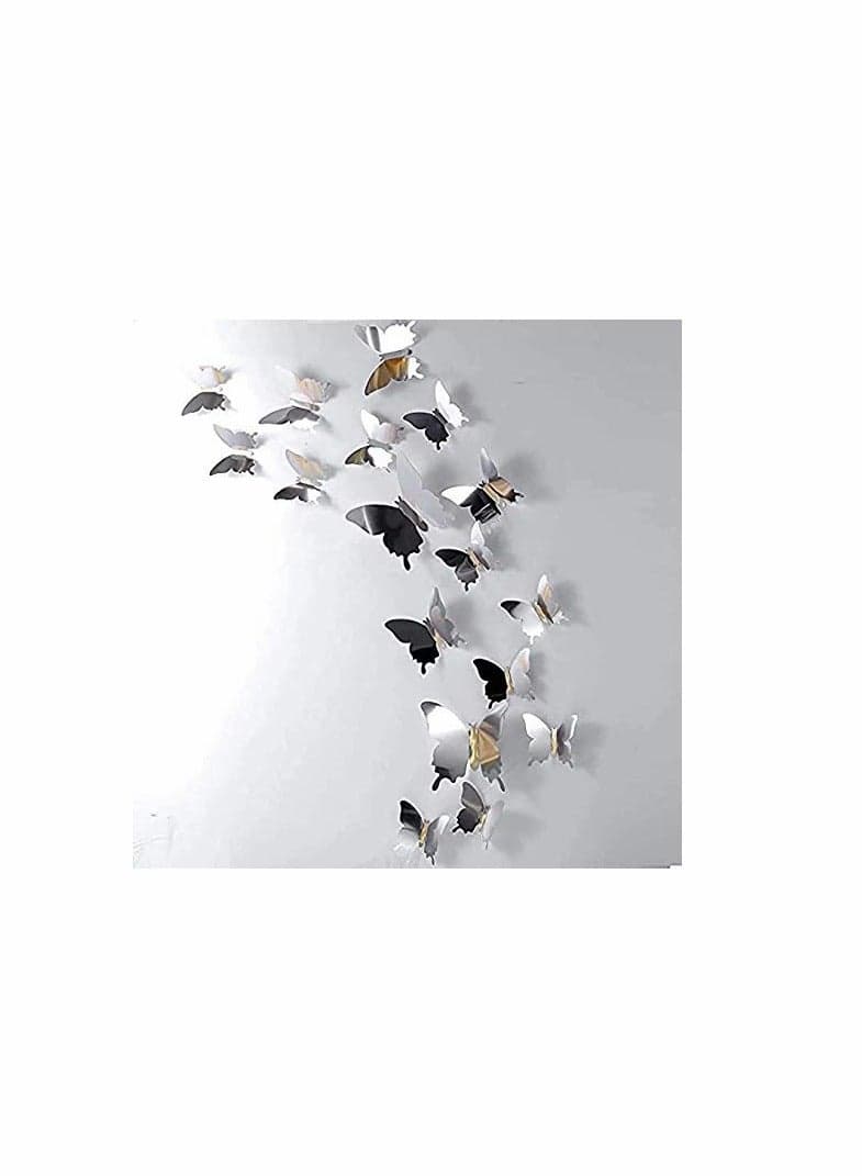 Silver Butterfly Decorations, Material: These 3d butterfly wall stickers are made of plastic; Easy to use and no other tool required.3D Wall Decals, Wall Metallic Art Sticker, DIY/Man-Made/Removable/D