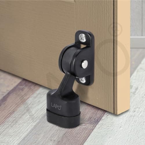 LAPO Premium 3 Inch Rubber Door Stopper with Screw | Heavy Duty Wooden Door Stopper for Home, Office, Hotel | Black Finish | Strong Grip Door Holder for All Surfaces (Pack of 1)
