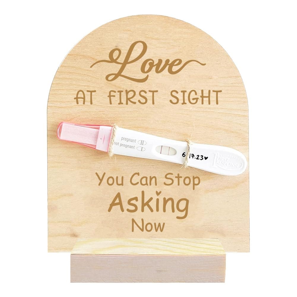 FREEBLOSS Wooden Pregnancy Announcement Sign Pregnancy Announcement for Dad Baby Reveal Ideas for Husband Hi Daddy Pregnancy Test Keepsake Wooden Sign for New Dad You Can Stop Asking Now