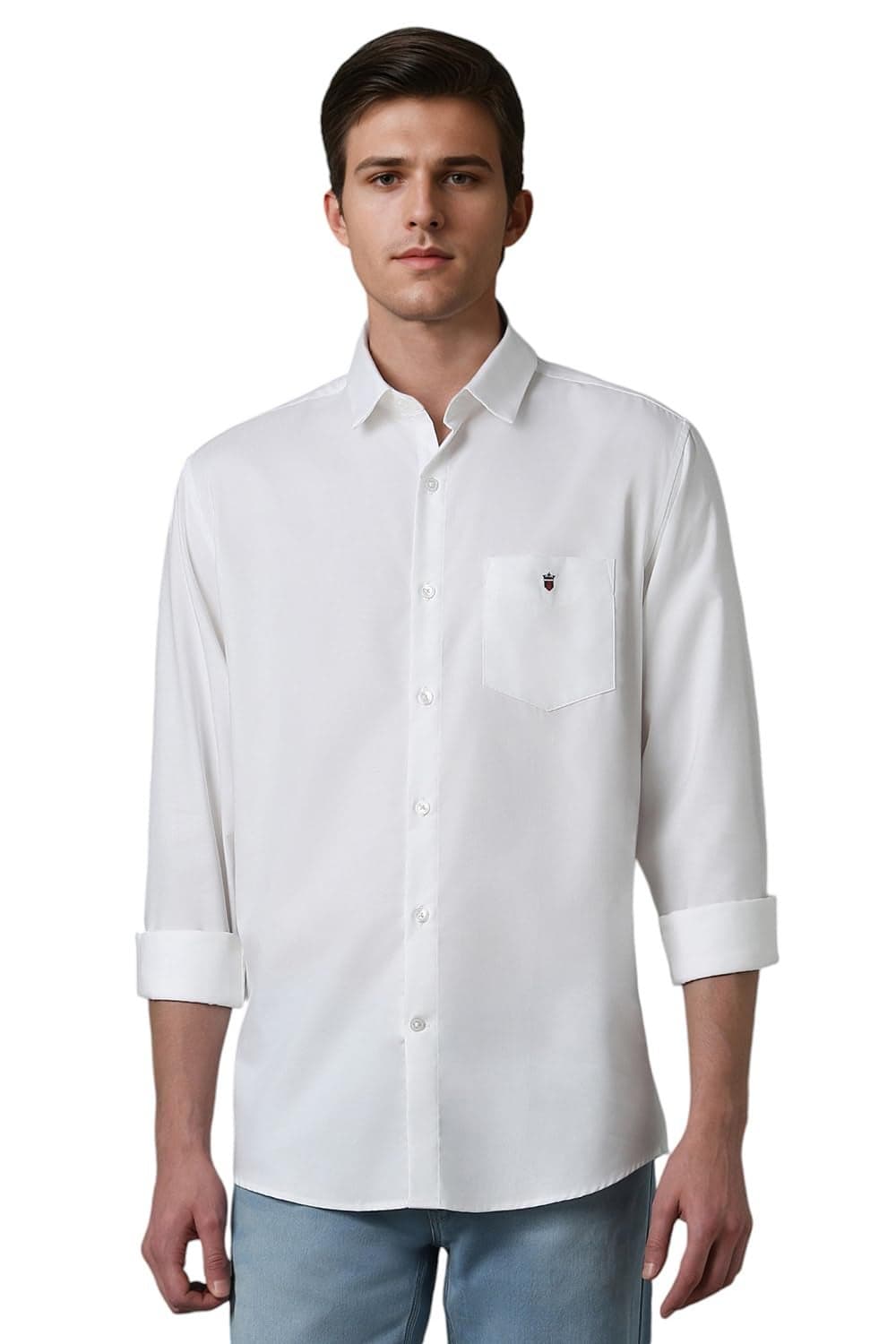 Louis Philippe Men White Slim Fit Solid Full Sleeves Casual Shirt
