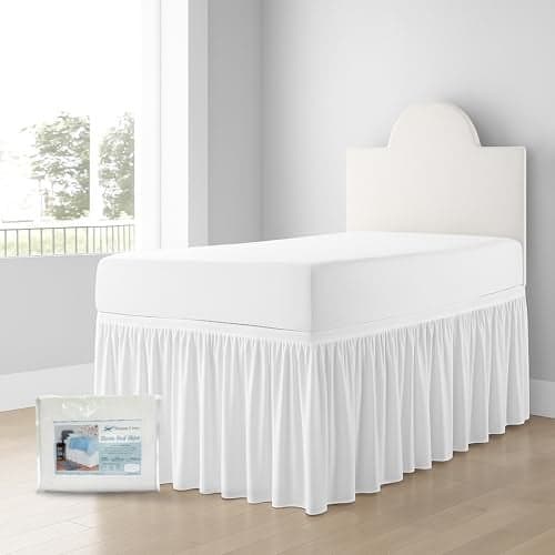 Shreem Linen Dorm Bed Skirt Twin XL 42 Inch Drop 100 Microfiber Extra Long College Dust Ruffle Bedskirt White
