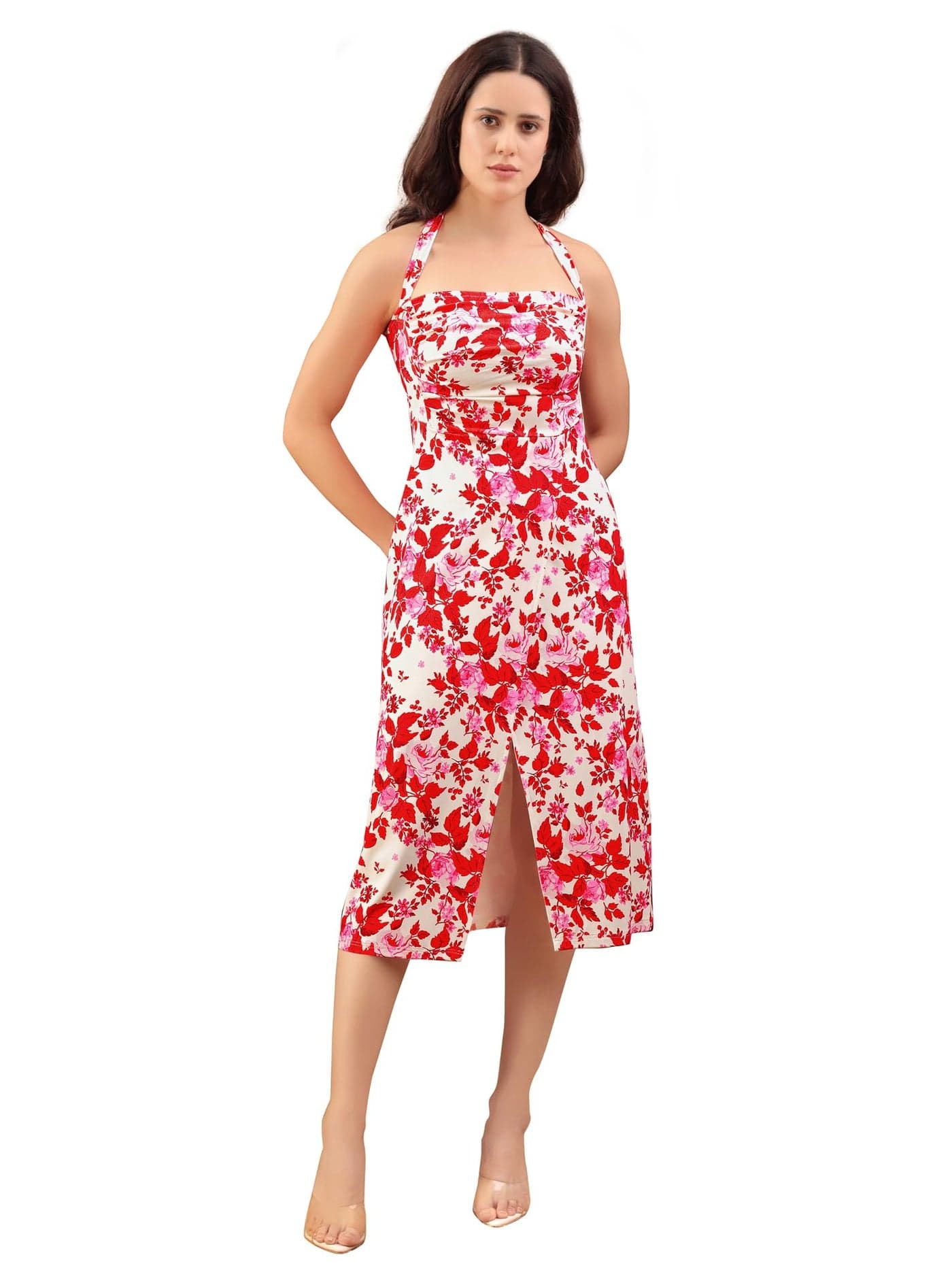 PURVAJA Women’s A-Line Midi Dress (Wini-212-L_Pink)