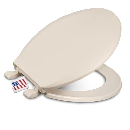 Centoco Round Toilet Seat, Standard Economy Model, Light Weight Residential, Closed Front with Cover, Plastic, Made in the USA, DSAMAZ12-106, Bone
