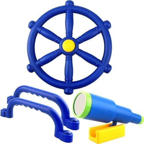 Kugliwa 4 Pcs Kids Playground Accessories Outdoor Playset Plastic Swingset Steering Wheel Telescope Safety Handles Toy for Garden Backyard Playhouse Treehouse Blue Set 1