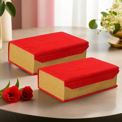 Kuber Industries (Pack of 2) Jewelry Bangle Box | Jewellery Case Organizer (2 Rod) Bangles Box for Women | Velvet Jewelry Box | Storage Organizer | Watch Organizer With Magnetic Buckles | Red